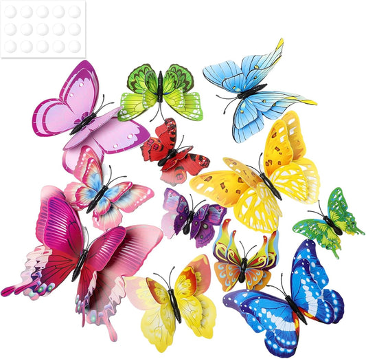 Skiennix 3D Butterfly Wall Decorations - 12 PCS Colorful Removable Stickers for Party & Home Decor