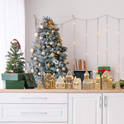 Retisee Christmas Gingerbread House Decorations Set - Foldable Design with LED Light & 2 Trees | Yellow