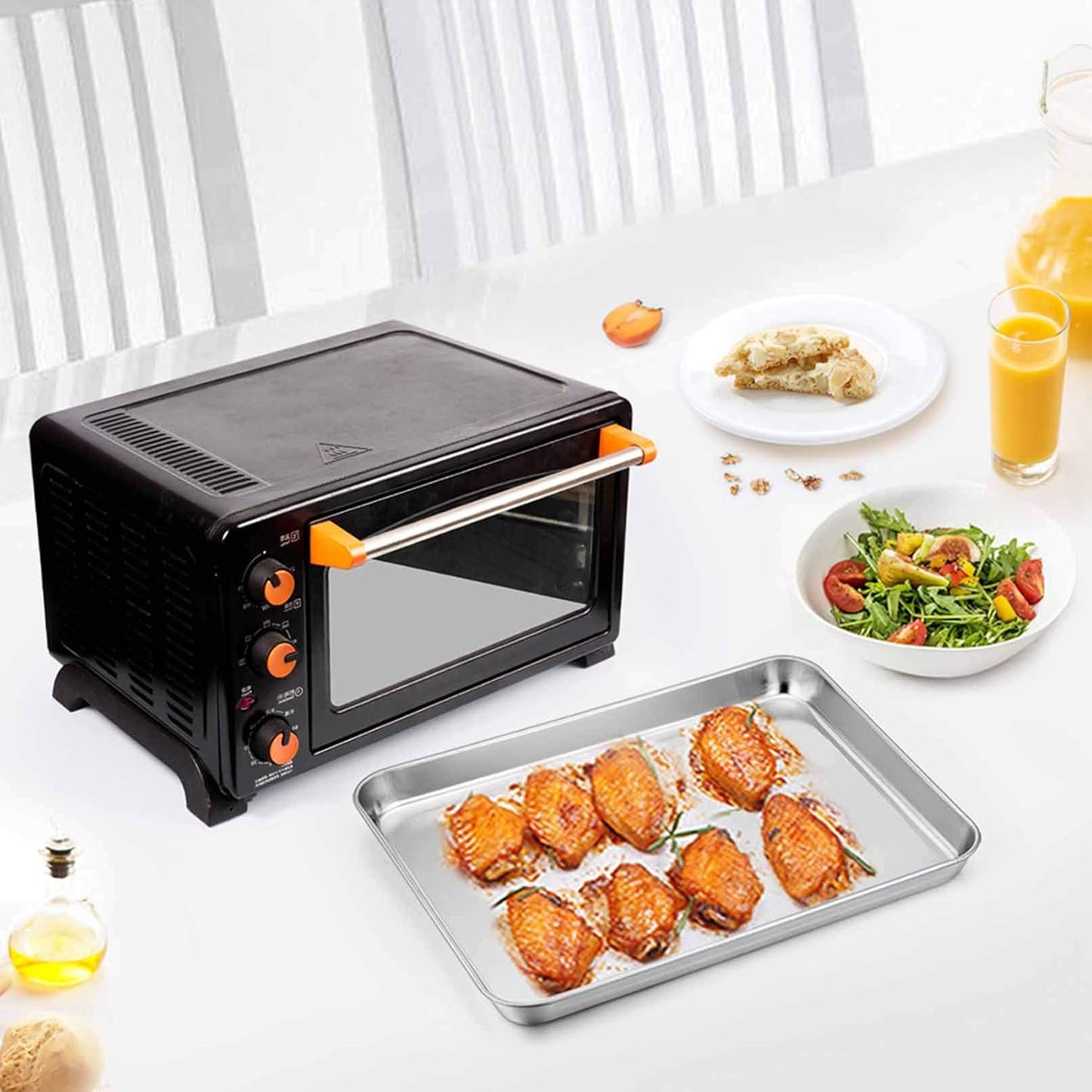 TeamFar Stainless Steel Toaster Oven Pan | Heavy Duty, Deep Edge, Dishwasher Safe - 8''x10.5''x1''