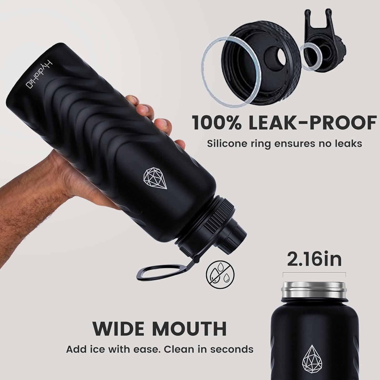 Skiennix 32oz Stainless Steel Insulated Water Bottle - 48H Cold & 24H Hot, Leak-Proof, BPA-Free | Black