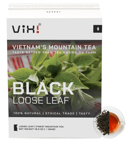 VIXI Black Tea Loose Leaf, (16.00 Oz), Vietnam's Mountain Tea, Bold Flavored, Taste Like Assam Tea, Dried Whole Full Large Leaves, Sugar Free, 100% Natural from Ancient Tea Tree