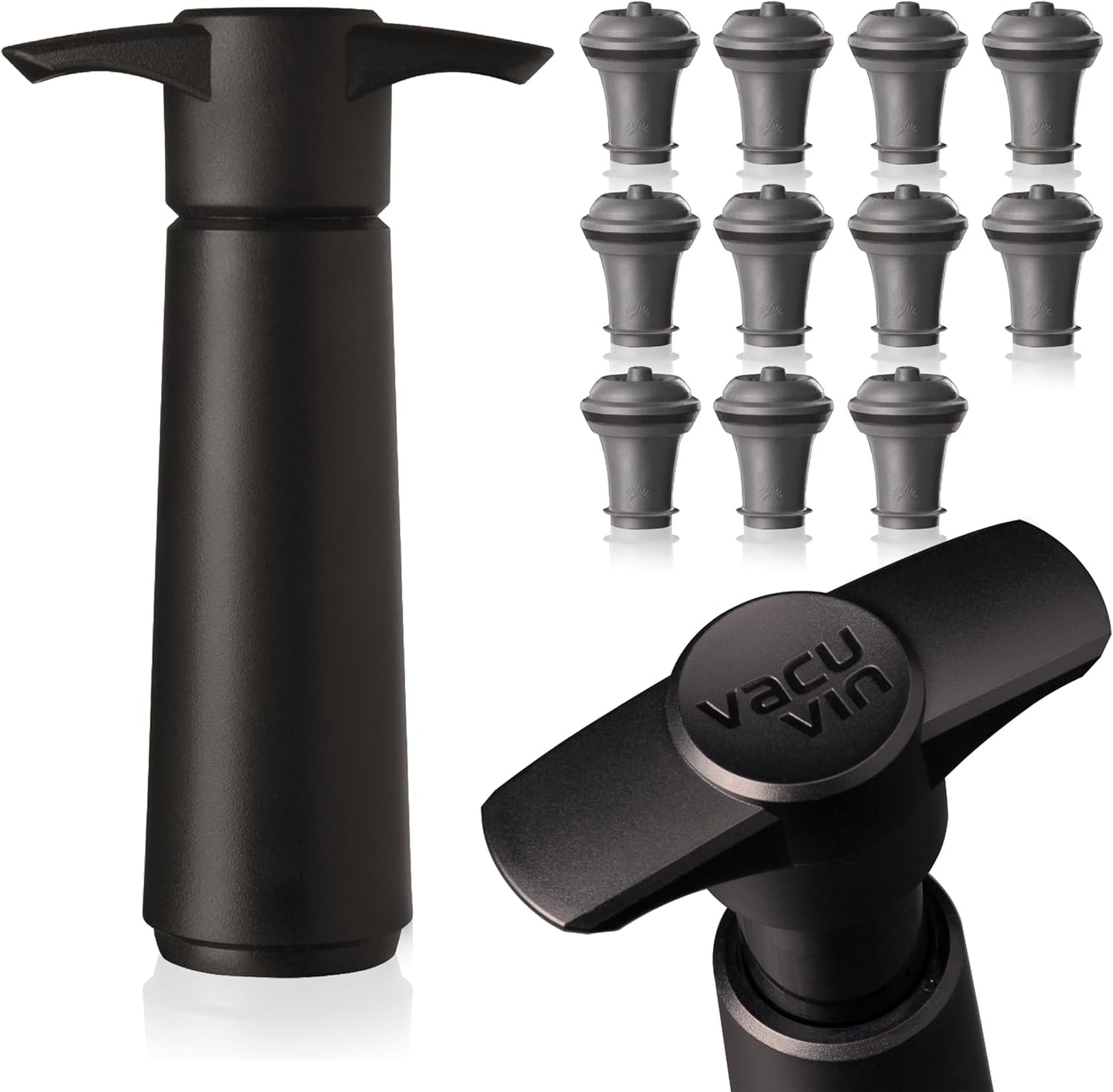 Vacu Vin Original Wine Saver with 11 Vacuum Bottle Stoppers – Black Wine Preserver Pump for Red or White Wine – Manual Air Remover System – Airtight Seal – Keep Wine Fresh Longer