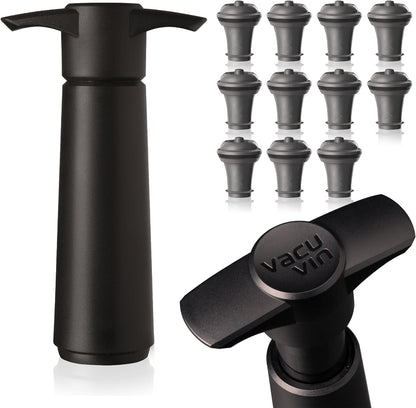 Vacu Vin Original Wine Saver with 11 Vacuum Bottle Stoppers – Black Wine Preserver Pump for Red or White Wine – Manual Air Remover System – Airtight Seal – Keep Wine Fresh Longer