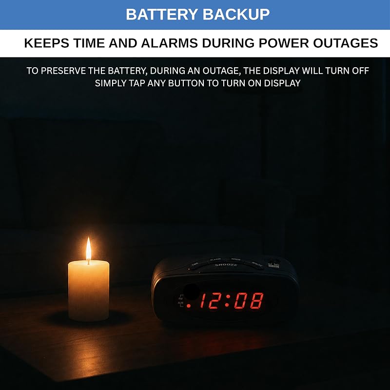 Digital Alarm Clock with Red LED Display – Snooze & Battery Backup, Bedside Desk Clock