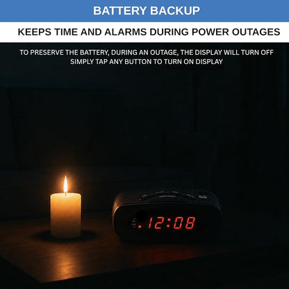 Digital Alarm Clock with Red LED Display – Snooze & Battery Backup, Bedside Desk Clock