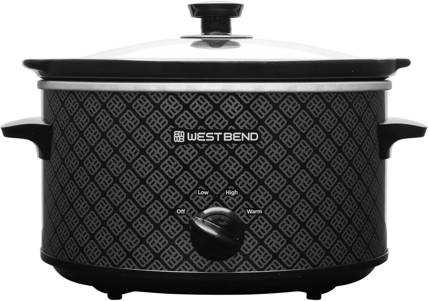 West Bend 4-Quart Slow Cooker - Manual Crockpot with Dishwasher Safe Ceramic Insert & Glass Lid | Black