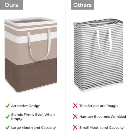 HomeHacks Large Waterproof Laundry Basket - 75L Collapsible Hamper with Extended Handles | Brown