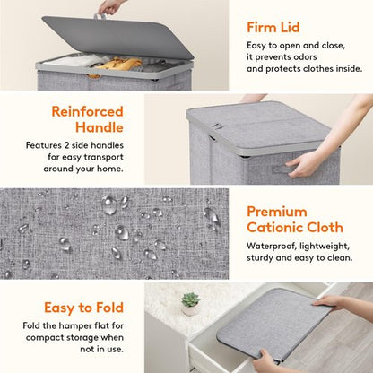Lifewit 165L Large Laundry Basket with Lid, Laundry Hamper with Plastic Handles and Removable Bag, Foldable Tall Dirty Clothes Hampers for Laundry for Laundry Room, Bedroom, Bathroom, Dorm, Light Gray
