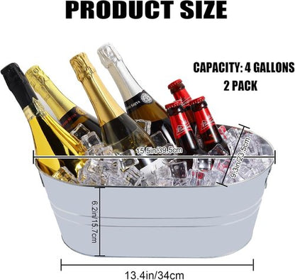 2 Pack Galvanized Ice Bucket 4 Gallon Galvanized Tub Ice Bucket for Parties Metal Beverage Buckets with Handles Wine Beer Champagne Vintage Buckets for Cocktails Mimosa Bar Supplies with Scoops