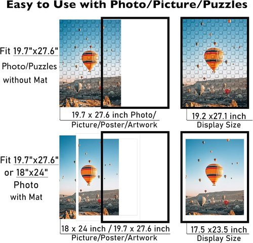 **JCJMY Puzzle Frame - Display 50x70 cm Puzzles | Fits 18x24 with Mat or 19.7x27.6 Without - Black**