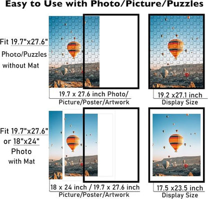 **JCJMY Puzzle Frame - Display 50x70 cm Puzzles | Fits 18x24 with Mat or 19.7x27.6 Without - Black**