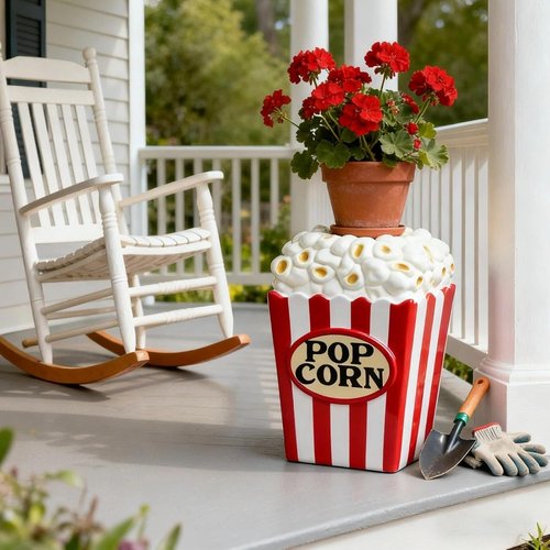 Cynkeyee Decorative Popcorn Stool - Fun Red and White Striped Accent for Dining Room | 12x12x18.3 Inch