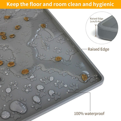 Ptlom Pet Placemat - Silicone Food & Water Mat for Dogs & Cats | Grey, 18" x 12" Size