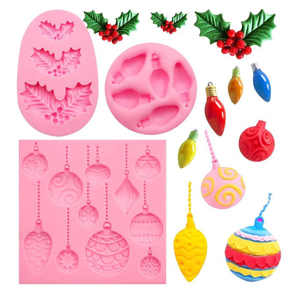 Pink Variation: Christmas Ornament Fondant Molds Set – 3 Pack Small Christmas Light Bulb