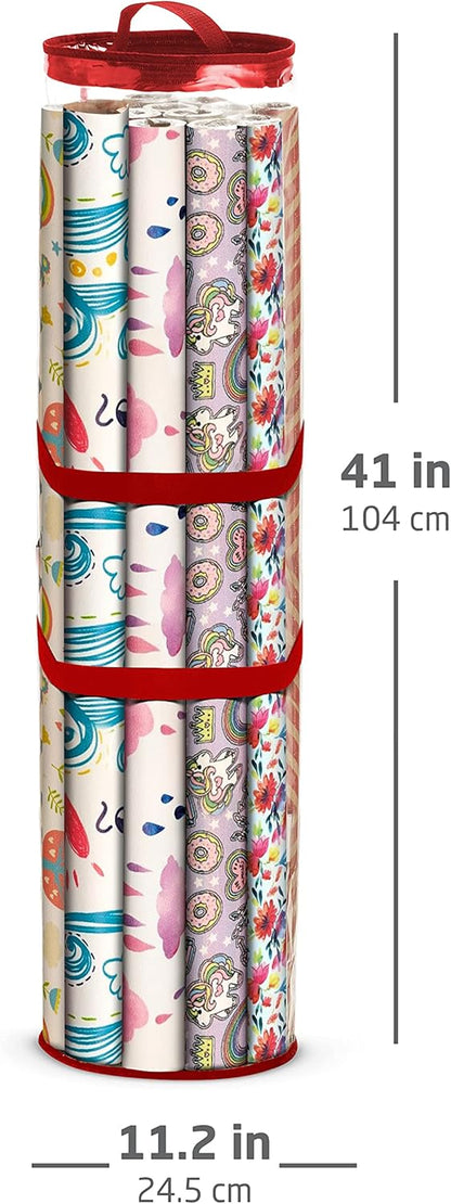 ZOBER Gift Wrap Storage Organizer - 40 Inch Waterproof PVC Holder for 25 Rolls - Red