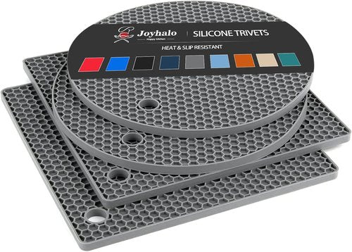 Joyhalo Silicone Trivets for Hot Dishes - Flexible Kitchen Hot Pads & Pot Holders, Easy to Clean, Grey