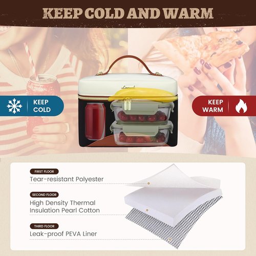 LOVEVOOK Insulated Lunch Bag - Leakproof Cooler Tote for Women | Adjustable Shoulder Strap, Perfect for Office & Picnic