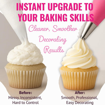 Skiennix Piping Bags and Tips Set - 21-Piece Reusable Cake Decorating Kit with 14 Stainless Steel Nozzles, 2 Silicone Bags & 3 Scrapers