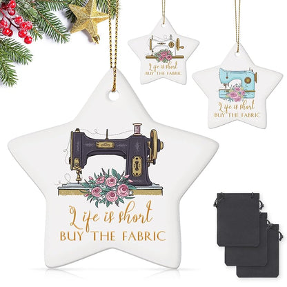 Sieral 3-Piece Ceramic Sewing Machine Ornament Star – Christmas Tree Decorations