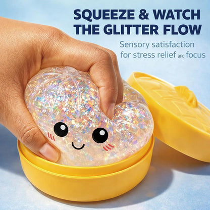 Skiennix Glitter Dumpling Squishy Toy - Stress Relief Sensory Squeeze Toy (White)
