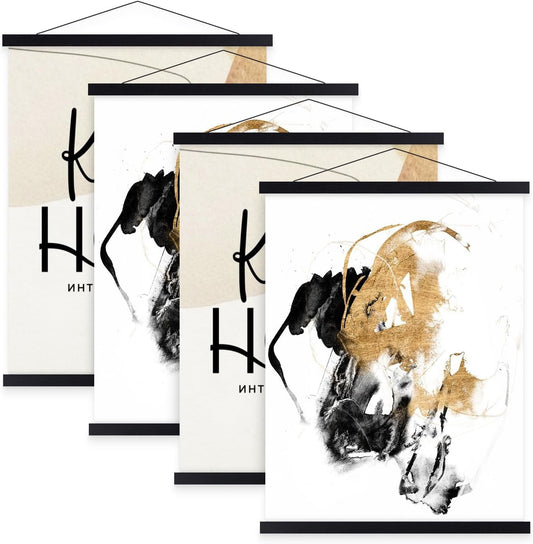 Benjia Magnetic Light Wood Poster Frame Set - 4 Pack for 12x16, 12x18, 12x24 Art Prints | Black