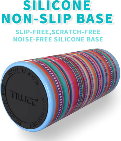 TILUCK Slim Can Cooler - Double-Walled Stainless Steel Insulator for 12 oz Cans | Colorful Stripes