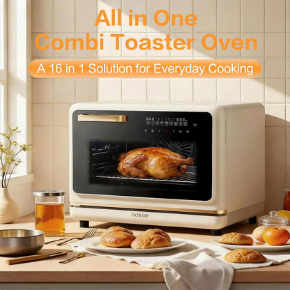 ROBAM Toaster Air Fryer Oven Combo - Large 1.2 Cu.Ft Convection Cooker with 32 Preset Recipes | Smart Touch Control (White)