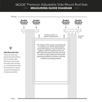 MODE Premium Collection Side Mount 1 1/8" Diameter Curtain Rod Set of Two with Matte Black End Cap Finials and Steel Wall Mounted 12” to 20” Adjustable Curtain Rods, Matte Black
