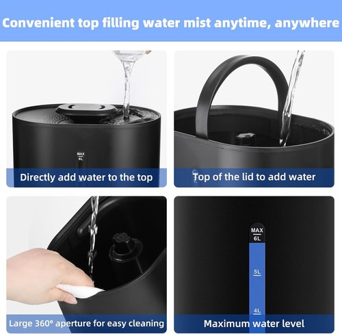 6L Humidifiers for Bedroom Large Room Home,Cool and Warm Humidifier for Baby and Plants Hot Mist Top Fill Desk Humidifier Oil Diffuser,Quiet,Auto Mode,360°Nozzle-Midnight Black(2026 Upgraded)