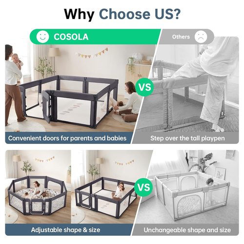 Large Baby Playpen - Adjustable 79x71 Inch Foldable Indoor & Outdoor Toddler Fence | Dark Grey
