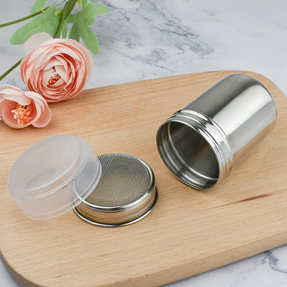 Skiennix Stainless Steel Powder Sugar Shaker - Fine Mesh Duster with Lid for Baking & Cooking