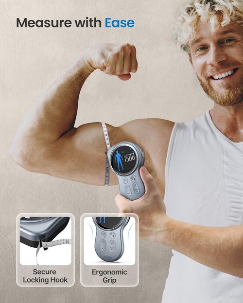 RENPHO Smart Tape Measure with Large Display, Bluetooth Body Measuring Tape with App for Weight Loss, Fitness Shape, Measure Circumference Length