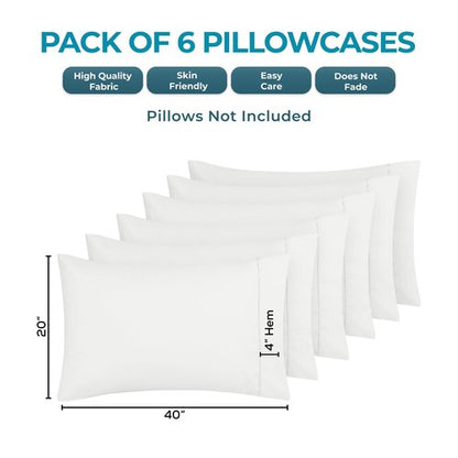Utopia Bedding King Pillow Cases - 6 Pack - Envelope Closure - Soft Brushed Microfiber Fabric - Shrinkage and Fade Resistant Pillow Covers King Size 20 X 40 Inches (King, White)