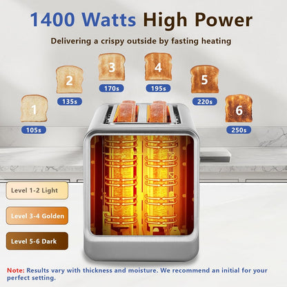 Smart Toaster 4 Slice - Touch Screen Digital Toaster with 6 Browning Levels & Extra Wide Slots | 1400W Stainless Steel