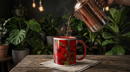 3dRose Christmas Poinsettia Mug - Two-Tone Red 11oz, Red+11 Ounces