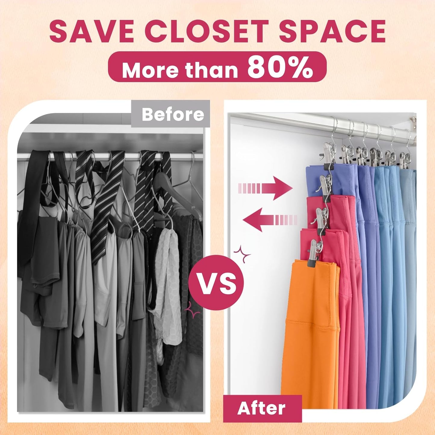 Skiennix 30-Pack Pants Hangers - Space-Saving Clip Organizers for Leggings, Jeans & Skirts