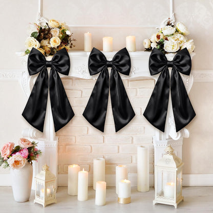Suncalla Large Satin Bow Decorations - 3 Pcs 2 FT Hanging Wall Decor for Birthdays & Weddings | Black