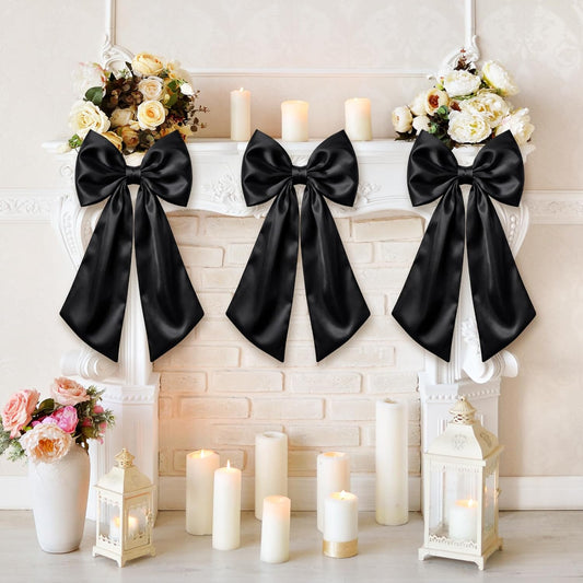 Suncalla Large Satin Bow Decorations - 3 Pcs 2 FT Hanging Wall Decor for Birthdays & Weddings | Black