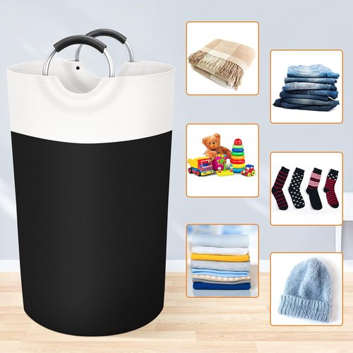 BlissTotes 90L Laundry Basket - Collapsible Waterproof Hamper with Foam Handles | Black