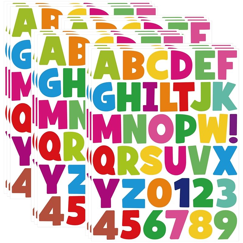 Colorful 2 Inch Large Letter Stickers Set 444PCS - 12 Sheets, Self-Adhesive BULLETIN BOARD Letters & Numbers (Variation: Colorful+12+2 Inch)