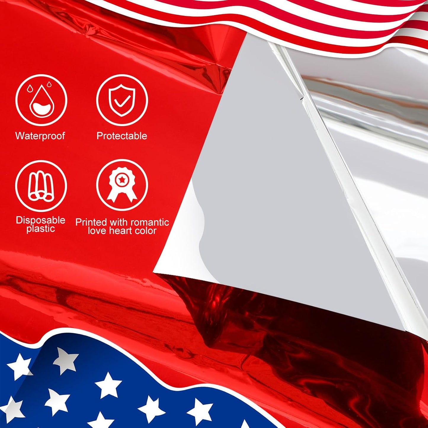 Regine Switzerland 4th of July Tablecloths - Patriotic Foil Design | 54 x 108 Inch Rectangle for Celebrations
