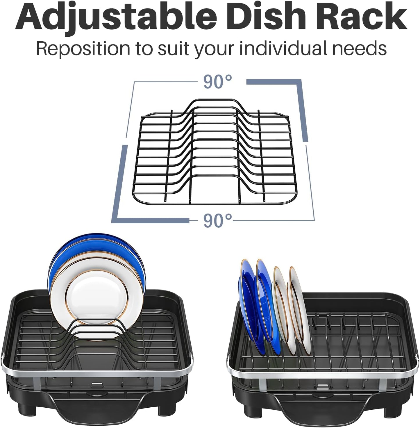 Skiennix Dish Drying Rack - Expandable Stainless Steel Drainer with Utensil Holder | Black