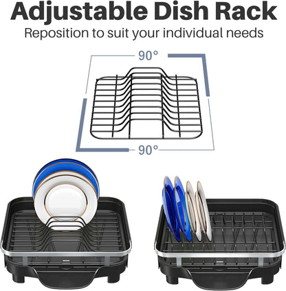 Skiennix Dish Drying Rack - Expandable Stainless Steel Drainer with Utensil Holder | Black
