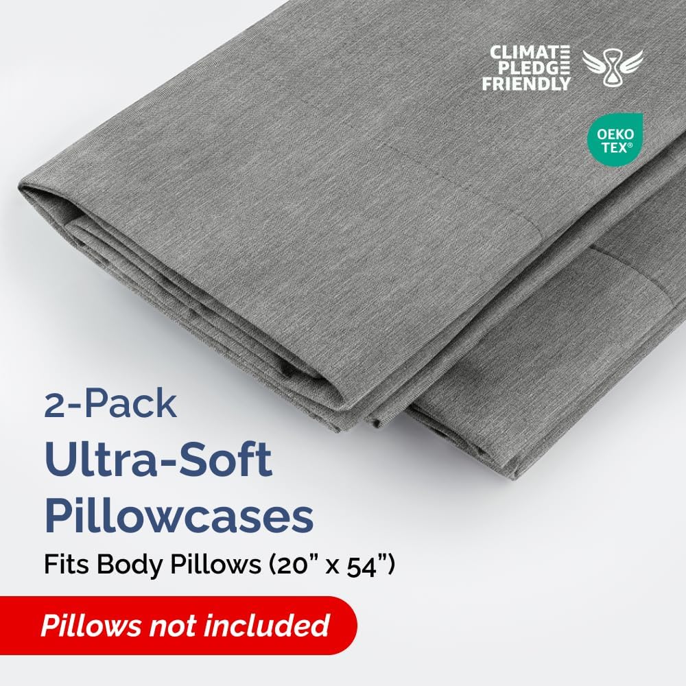 Skiennix Body Pillowcases Set of 2 | Soft, Wrinkle-Free 20x54 Pillow Covers - Comfy Heathered Grey