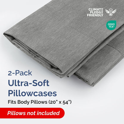 Skiennix Body Pillowcases Set of 2 | Soft, Wrinkle-Free 20x54 Pillow Covers - Comfy Heathered Grey