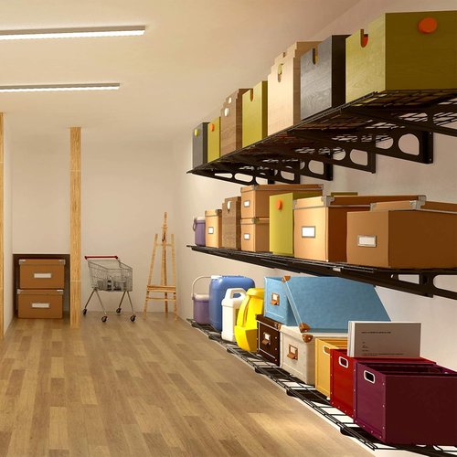 FLEXIMOUNTS Wall Shelf | 4-Pack 2x6ft Garage Storage Rack | Classic Black Floating Shelves