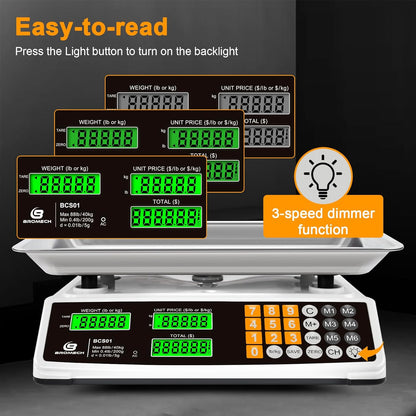 Price Computing Scale - 88lb Commercial Food Scale with Stainless Steel Platform & LCD Display