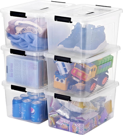 Skiennix 19 Quart Plastic Storage Bins - Stackable Clear Organizing Boxes with Lids | 6-Pack