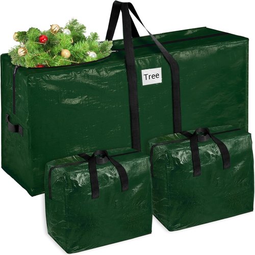 BlessedSeason Christmas Tree Storage Bag - 7.5 Ft Waterproof Design with 2 Large Tinsel Garland Bags, Green
