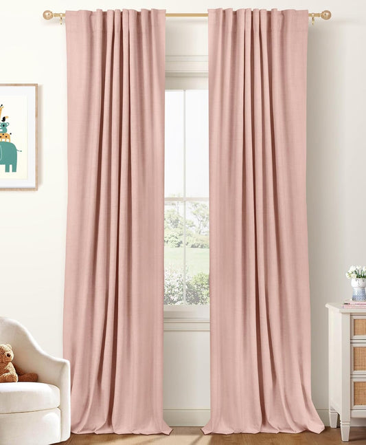 Regine Switzerland 100% Blackout Linen Curtains - Thermal Insulated Drapes, 50" W x 120" L, Blush Pink